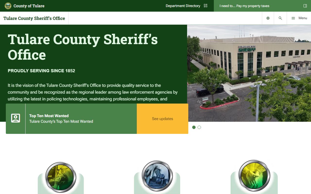 Tulare County Sheriff home page linking to inmate records