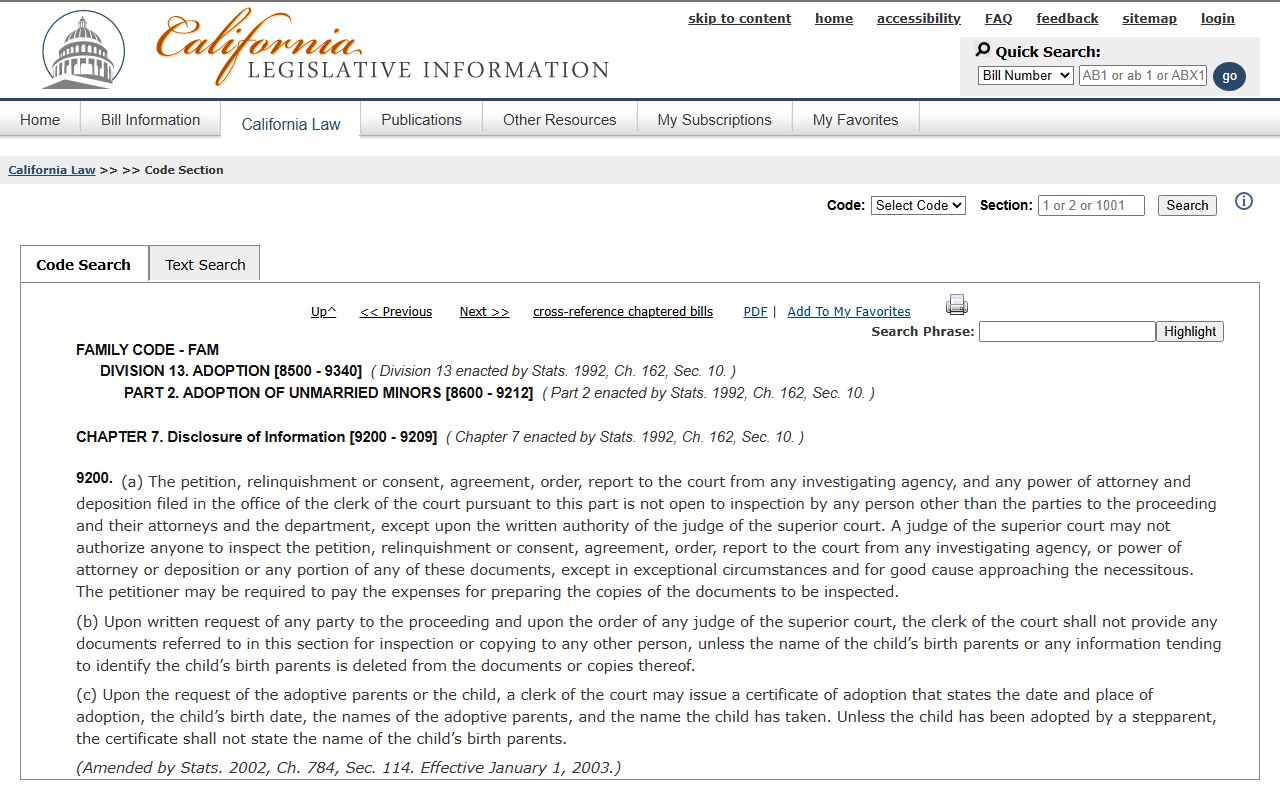 Tulare County court records - adoption record confidentiality under Family Code 9200