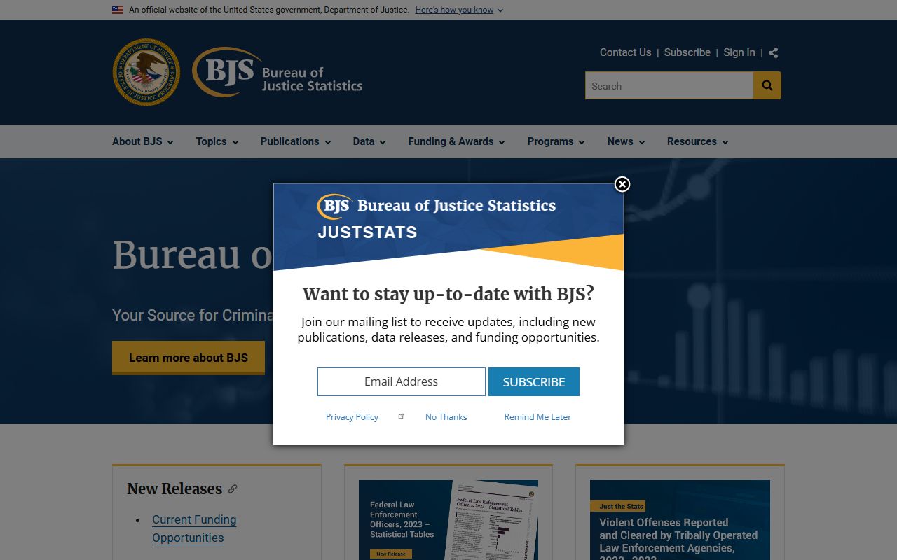 Tulare County inmate population data context from the Bureau of Justice Statistics home page